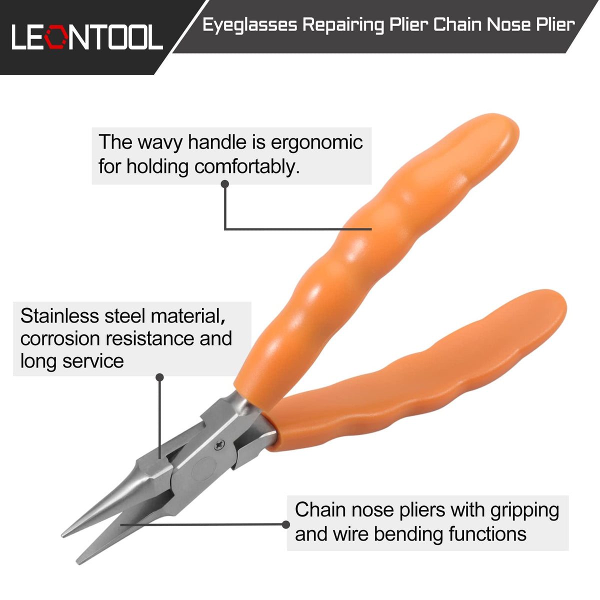 LEONTOOL 6" Chain Nose Stainless Steel Pliers - Eyewear Care Tool NEW