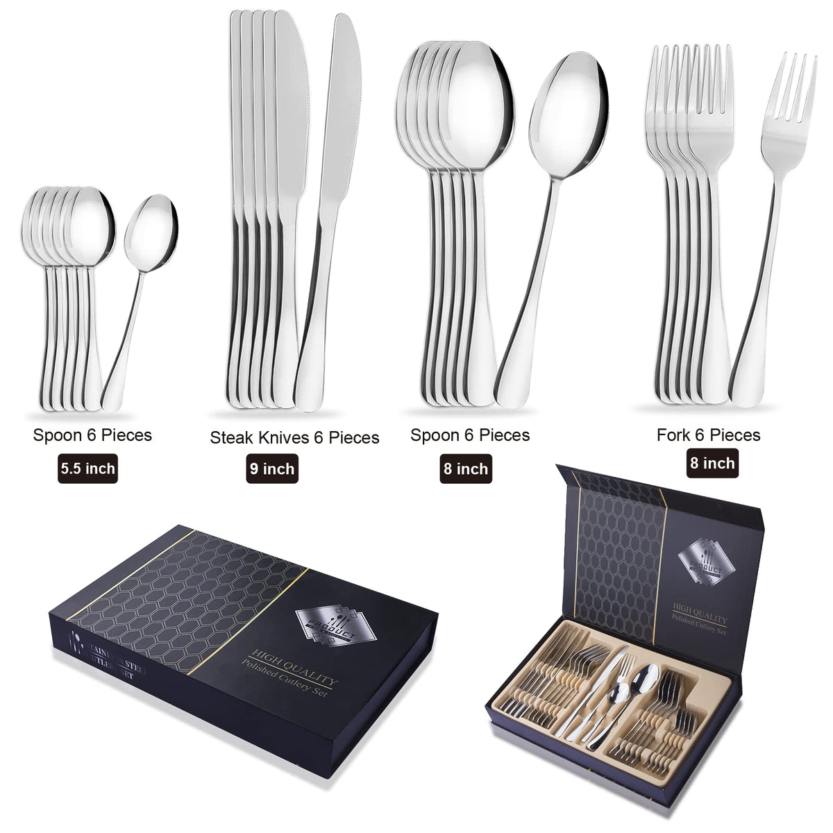 RAXCO Stainless Steel Cutlery Set for 6 - Rustproof Silver NEW