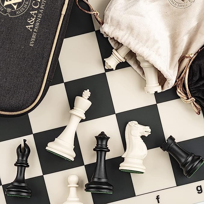 A&A 20 Inch Foldable Chess Set Off-White Silicone Board Tournament Size 20 NEW