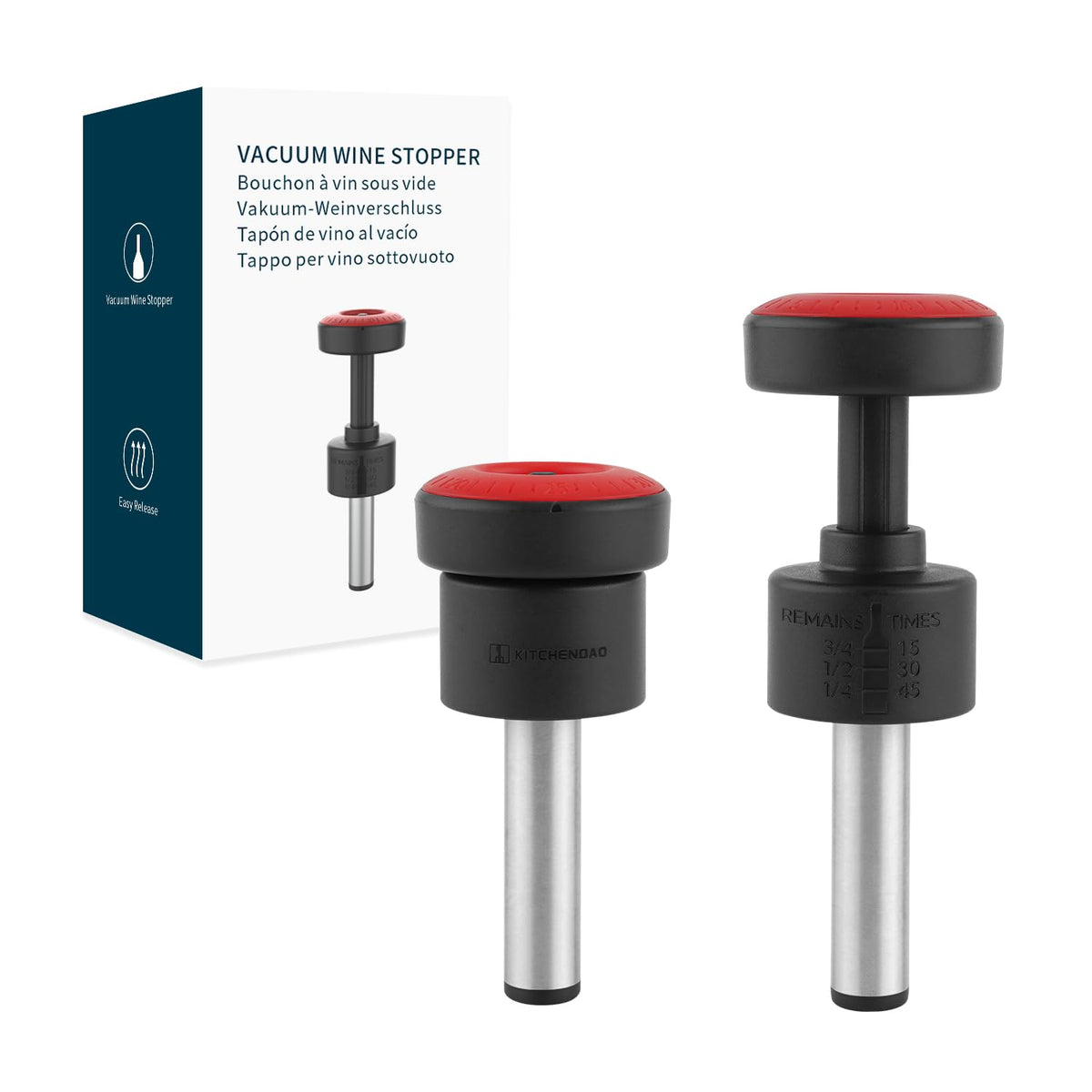 KITCHENDAO 2-in-1 Vacuum Wine Stopper with Built-in Pump - Black NEW