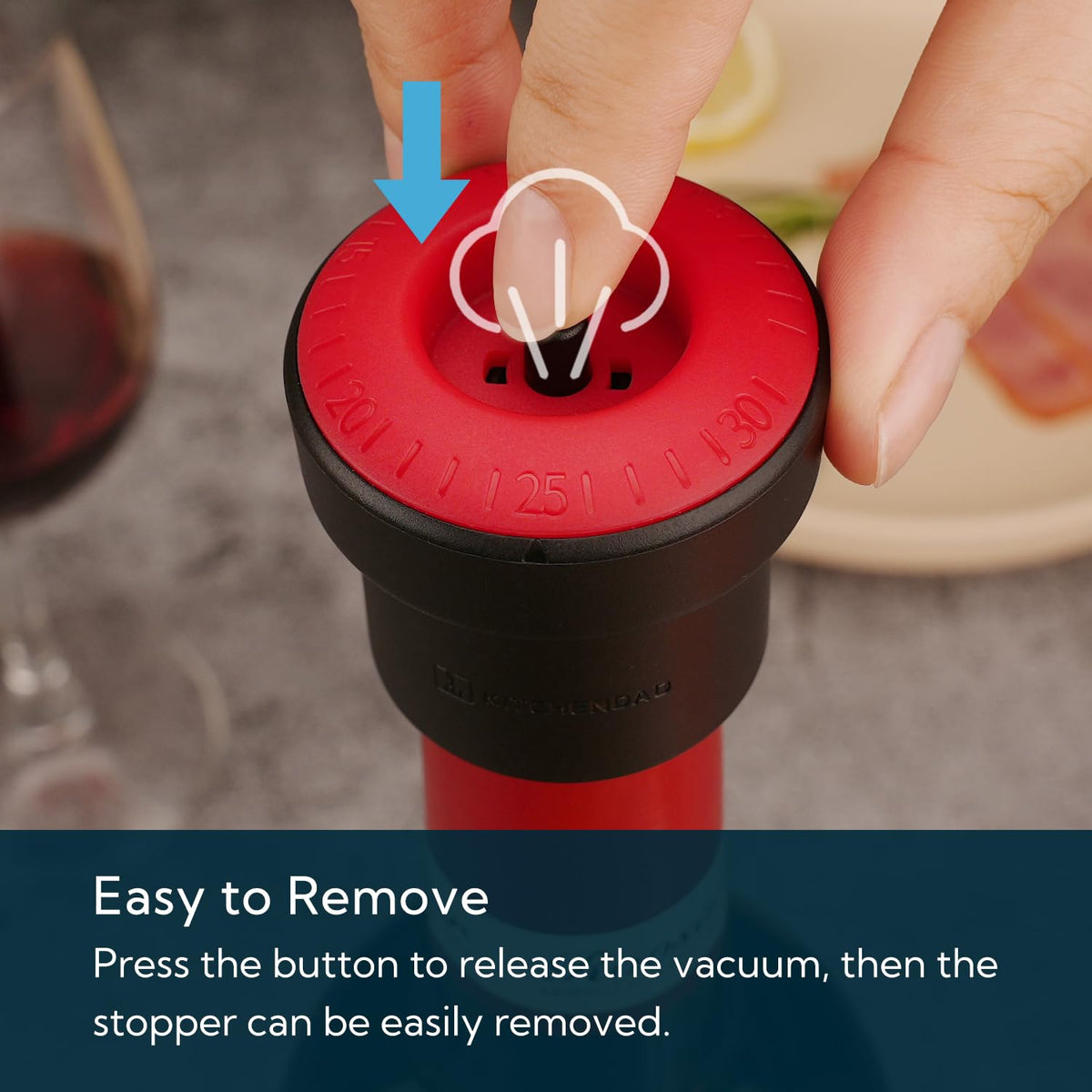 KITCHENDAO 2-in-1 Vacuum Wine Stopper with Built-in Pump - Black NEW