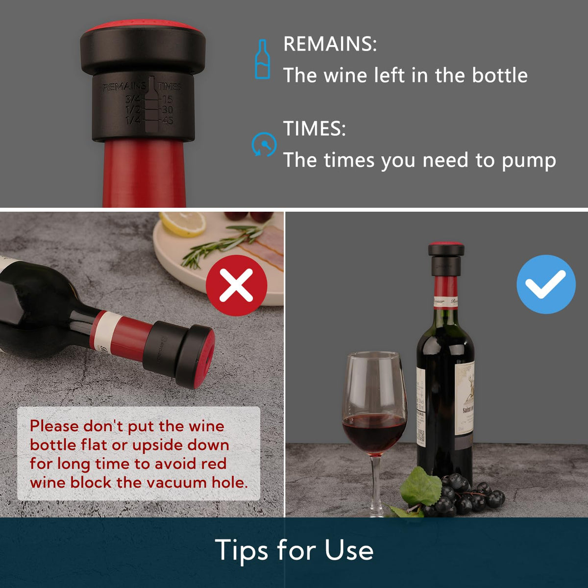 KITCHENDAO 2-in-1 Vacuum Wine Stopper with Built-in Pump - Black NEW