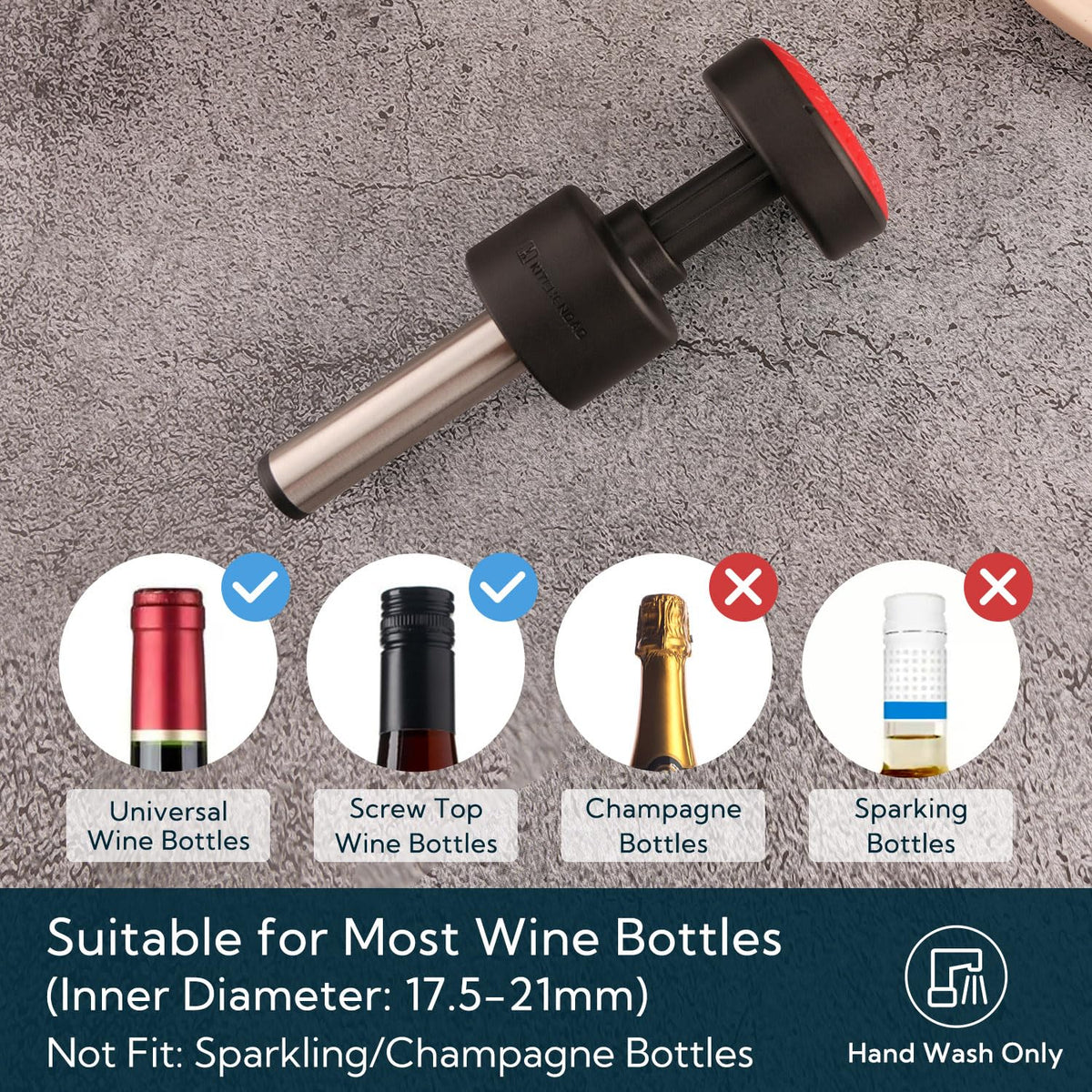 KITCHENDAO 2-in-1 Vacuum Wine Stopper with Built-in Pump - Black NEW