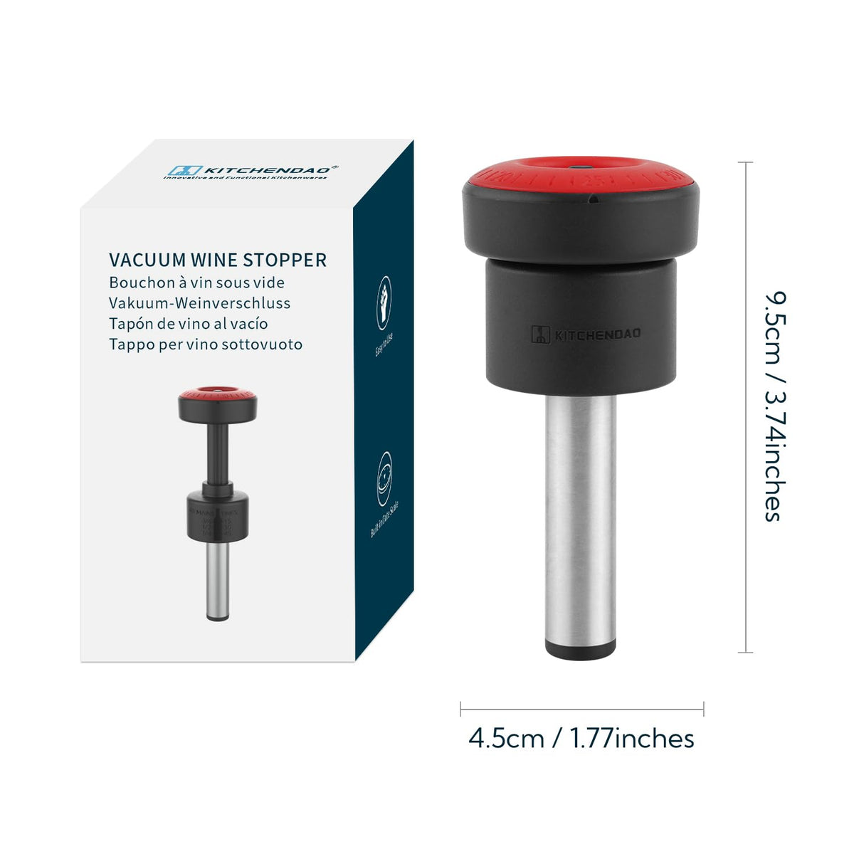 KITCHENDAO 2-in-1 Vacuum Wine Stopper with Built-in Pump - Black NEW