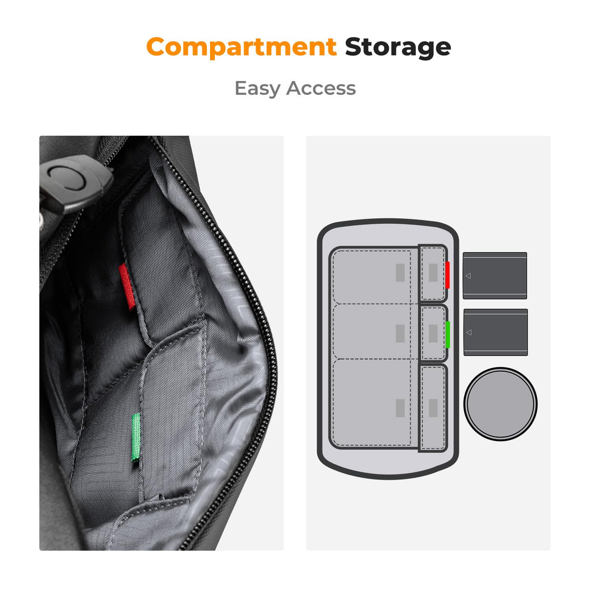 K&F CONCEPT Unisex 2 in 1 Sling Bag Compact Camera Case All Black DEMO