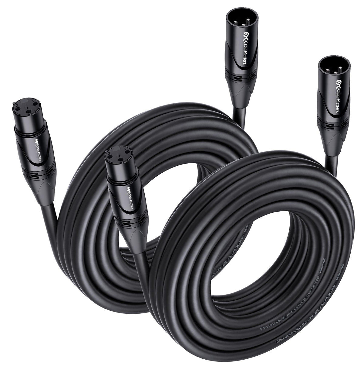 Cable Matters XLR Microphone 2-Pack 7.6m Black Male Female NEW