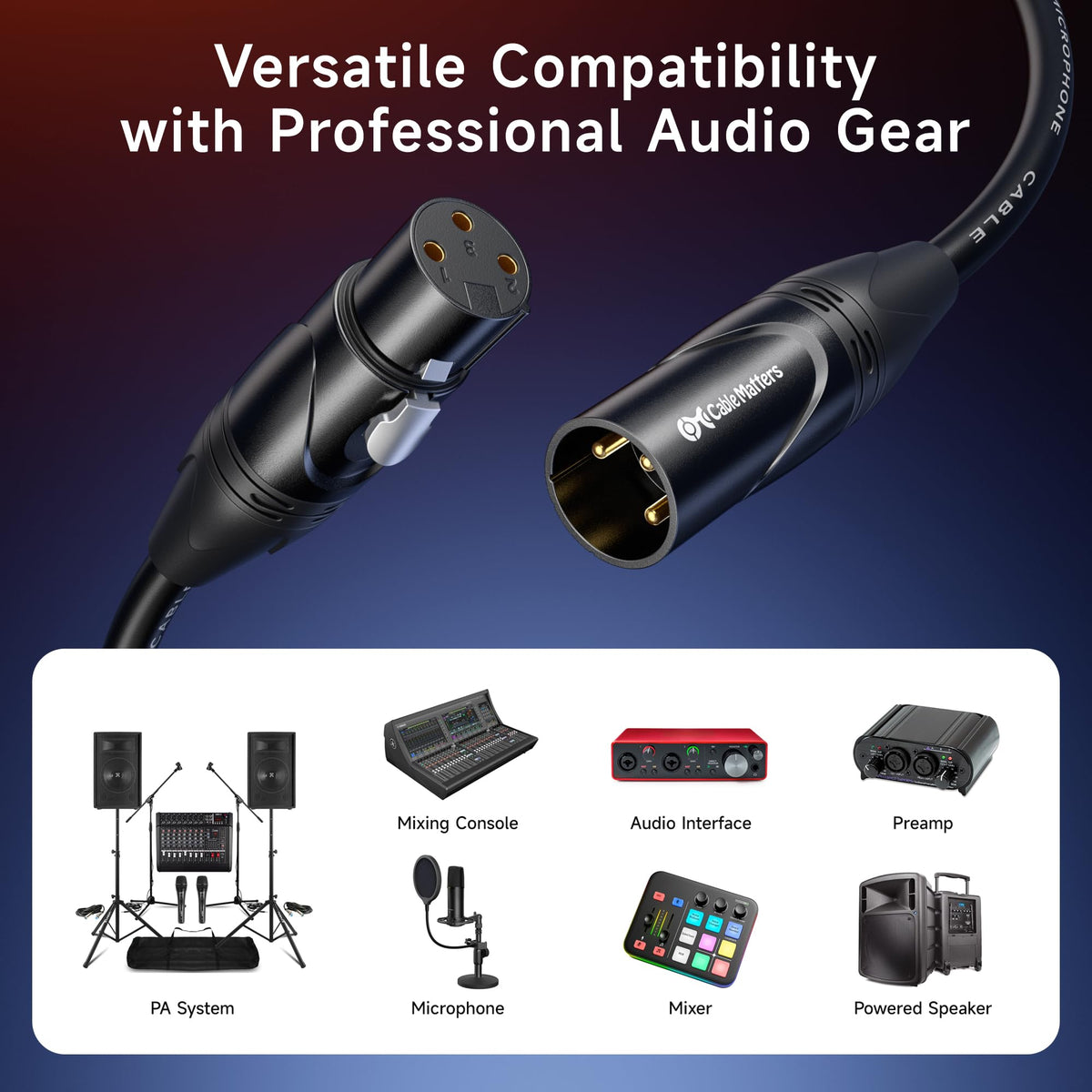 Cable Matters XLR Microphone 2-Pack 7.6m Black Male Female NEW