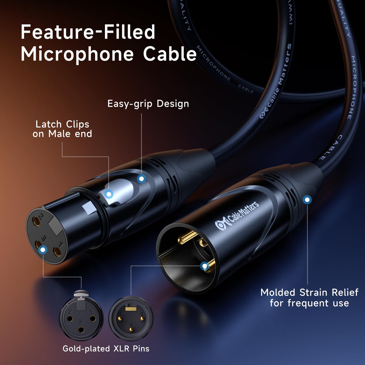 Cable Matters XLR Microphone 2-Pack 7.6m Black Male Female NEW
