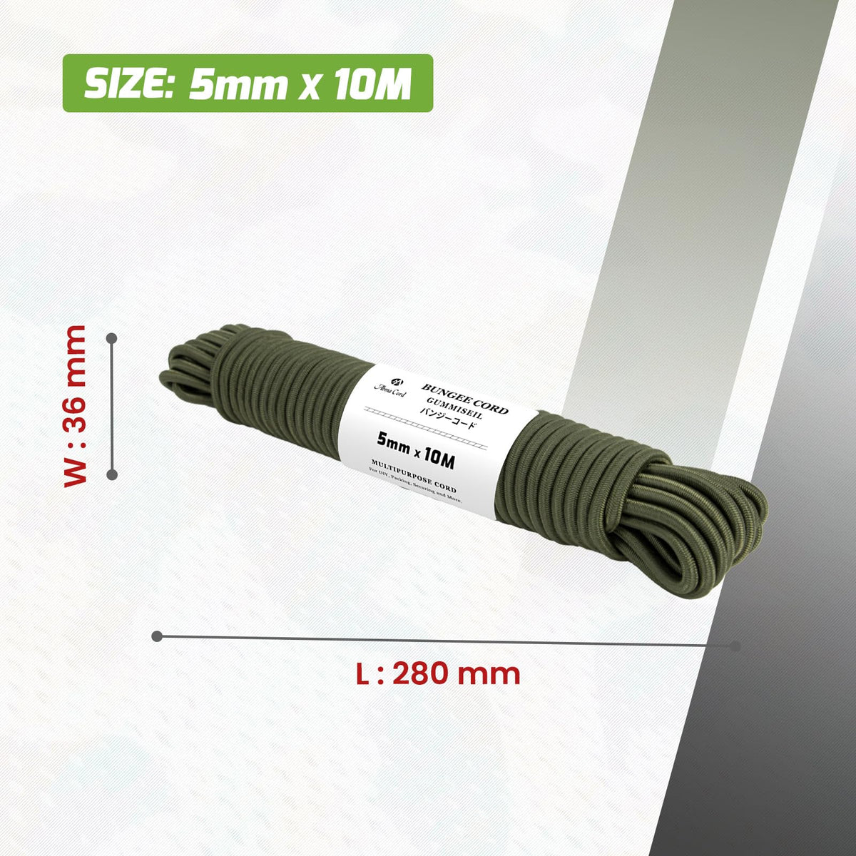 Abma Cord 5mm x 10M Army Green Bungee Elastic Shock Size 5mm x 10M NEW