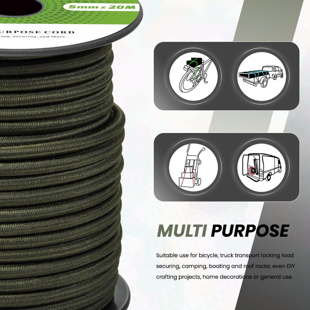 Abma Cord 5mm x 10M Army Green Bungee Elastic Shock Size 5mm x 10M NEW