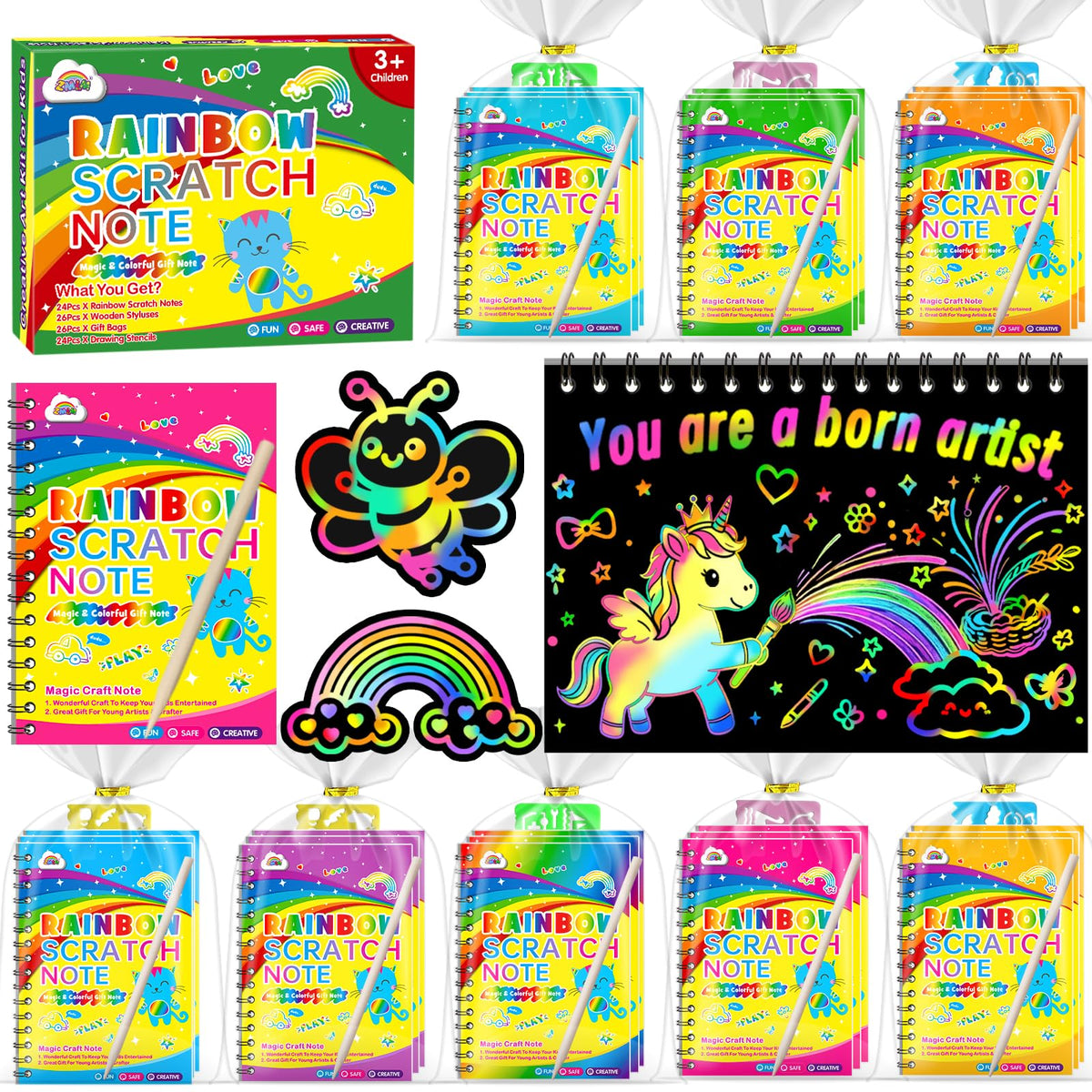 ZMLM Rainbow Scratch Art Party Favors for Kids Birthday Gifts Bulk DEMO