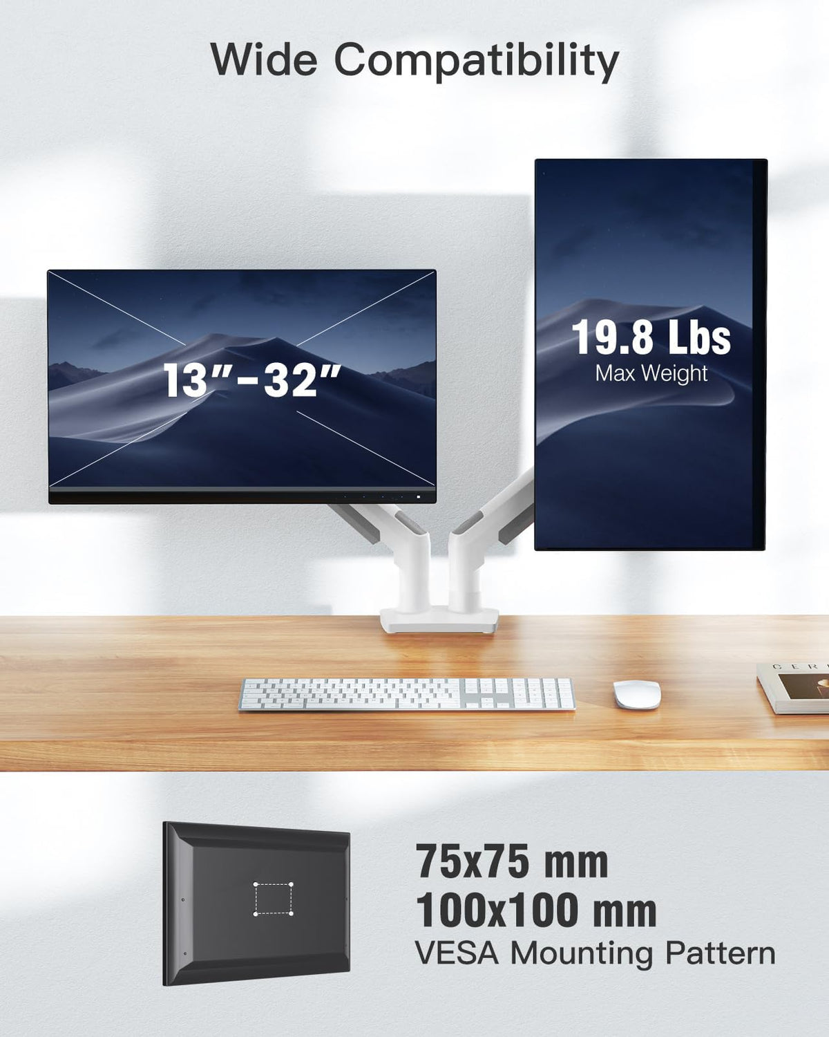 HUANUO Dual Monitor Arm Full Adjustable Gas Spring White Stand DEMO