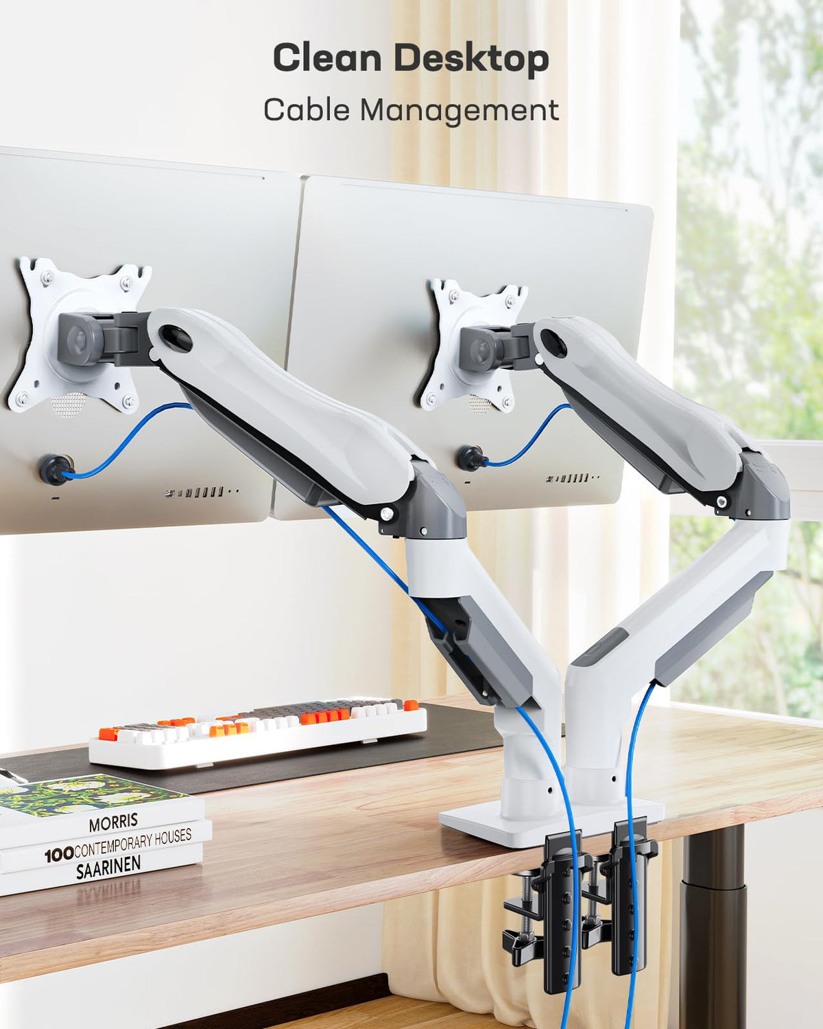 HUANUO Dual Monitor Arm Full Adjustable Gas Spring White Stand DEMO