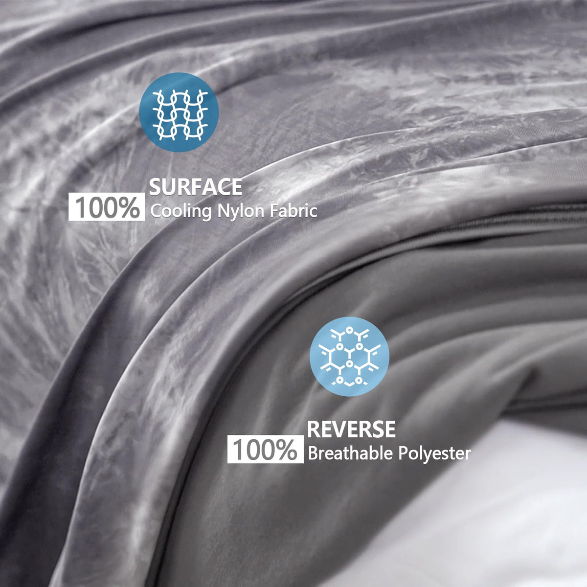 BOMOVA Cooling Throws Blanket Queen Grey 228×228cm - Heat Absorbing NEW