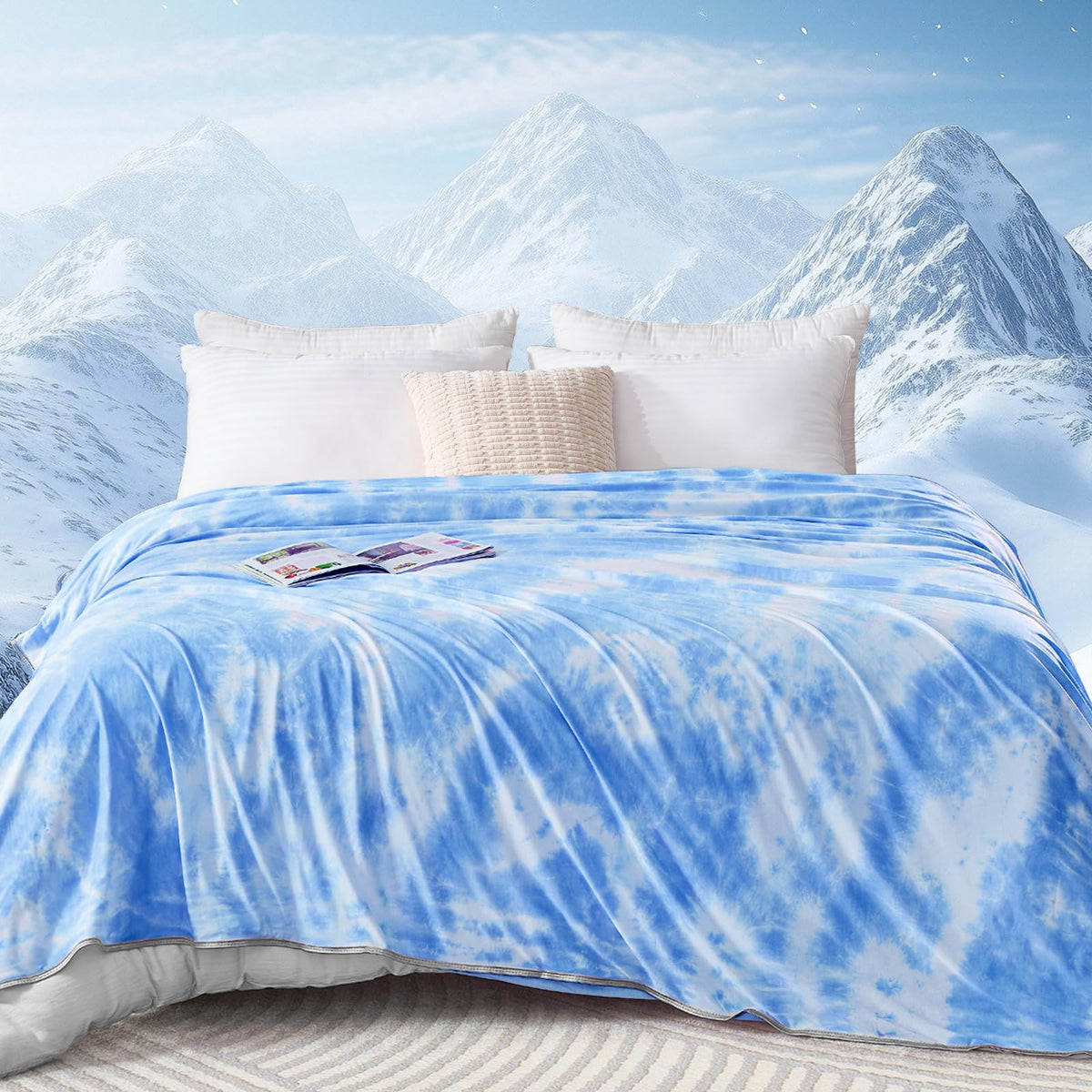 BOMOVA Cooling Throws Blanket Queen Size Blue 228×228cm - Heat Absorbing NEW