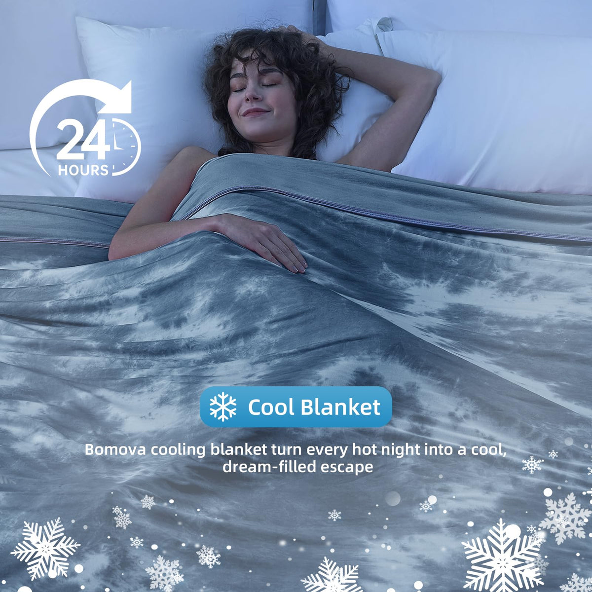 BOMOVA Cooling Throws Blanket Queen Size Blue 228×228cm - Heat Absorbing NEW