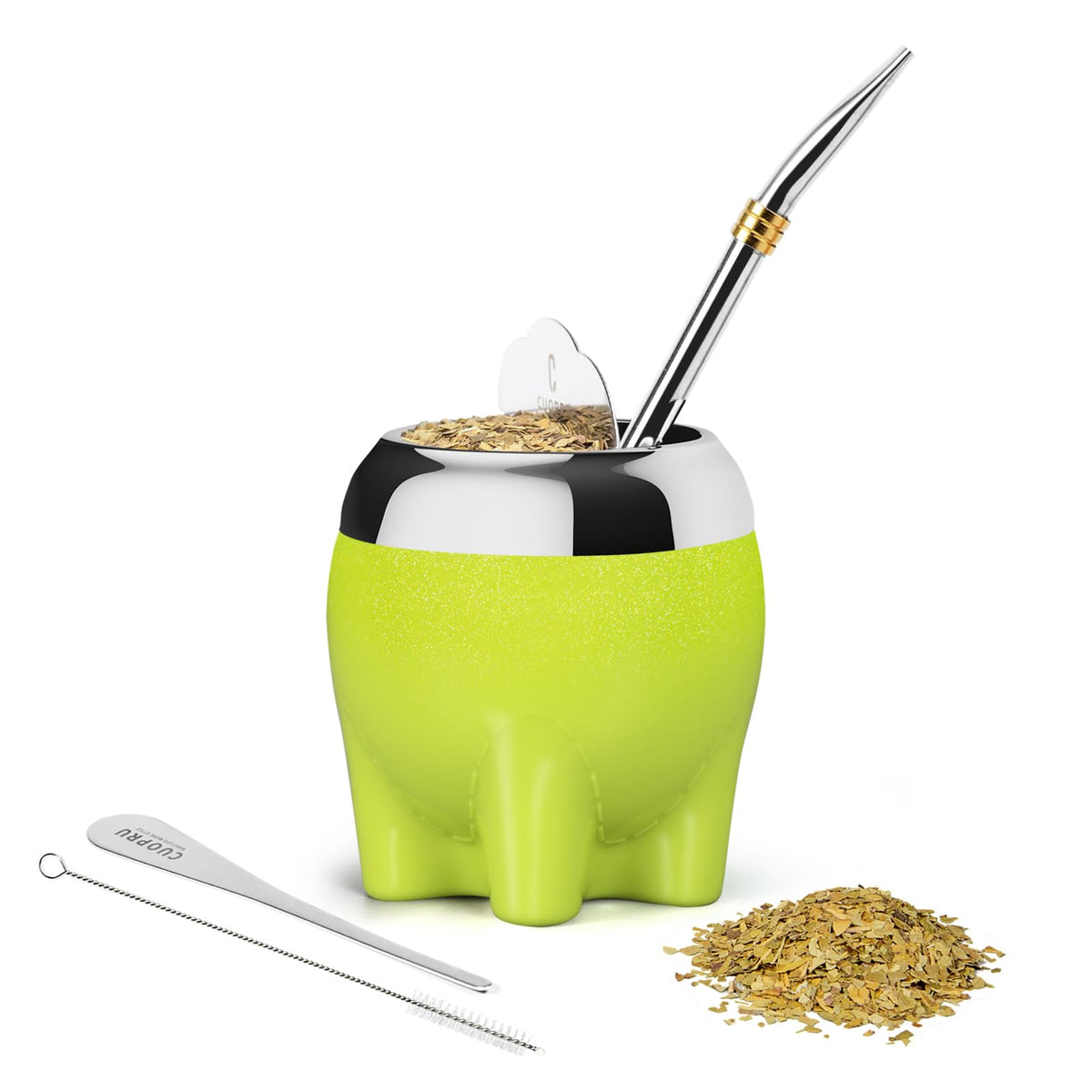 Cuopru Yellow Elephant  Dundun Yerba Mate Cup 5 in 1 Tea Cup 5.4oz Stainless NEW