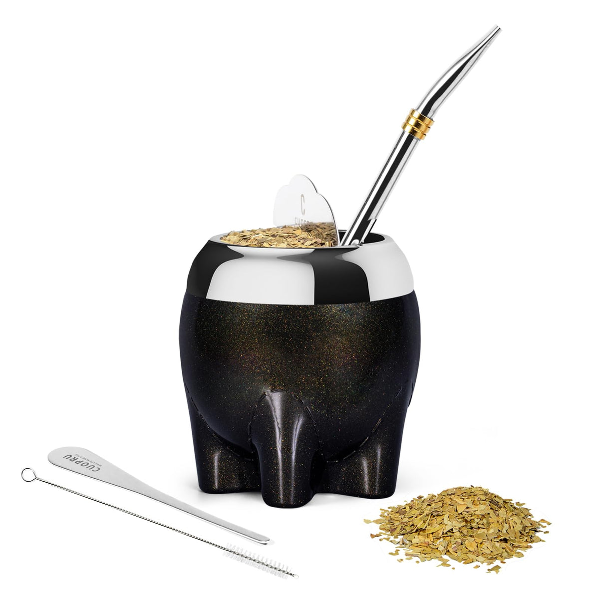 Cuopru Black Elephant Dundun Yerba Mate Tea Set 5.4oz Cup Gourd Bombilla NEW