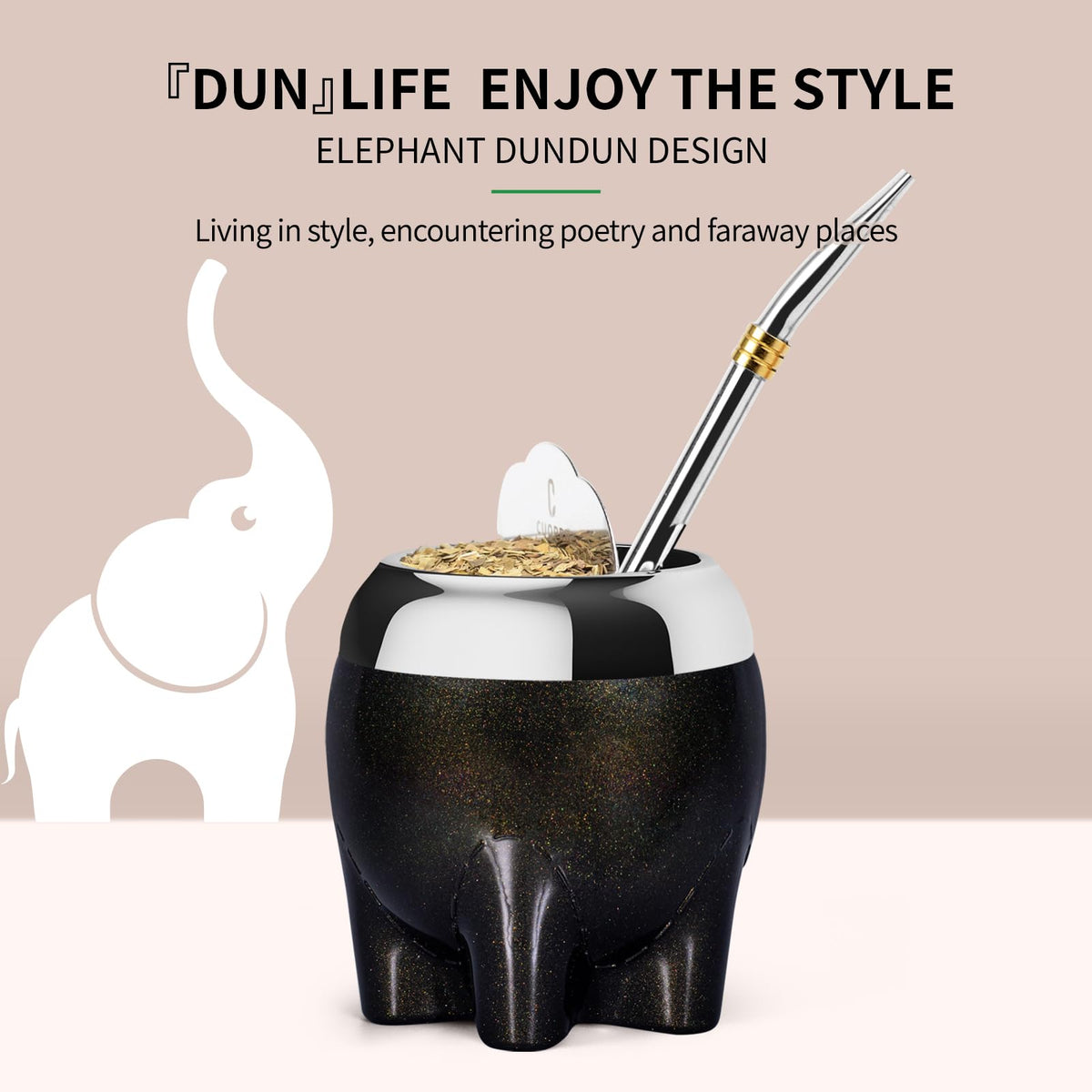 Cuopru Black Elephant Dundun Yerba Mate Tea Set 5.4oz Cup Gourd Bombilla NEW