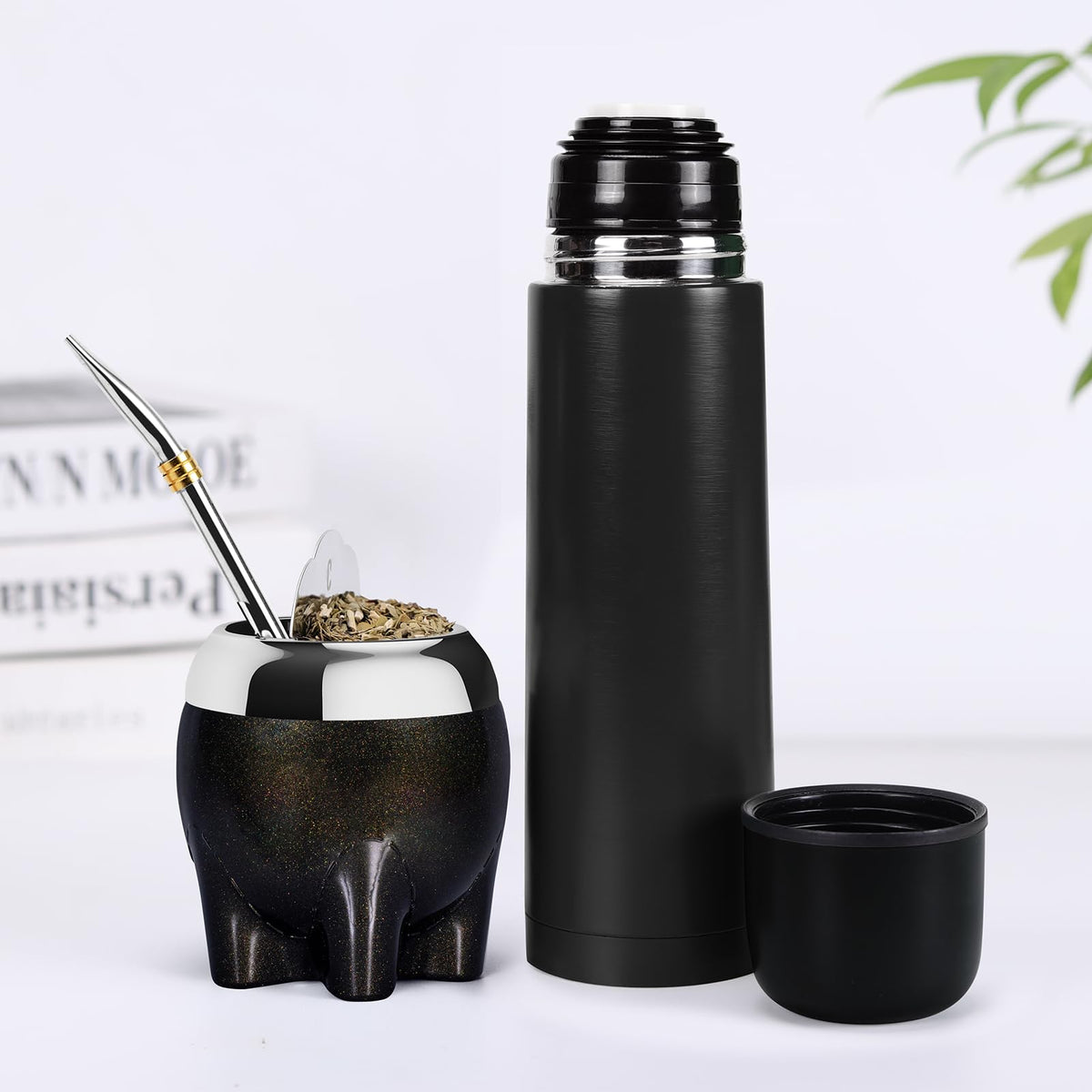 Cuopru Black Elephant Dundun Yerba Mate Tea Set 5.4oz Cup Gourd Bombilla NEW