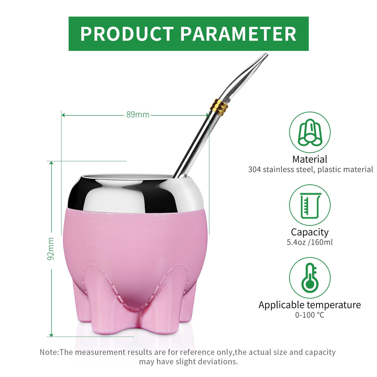 Cuopru Pink Elephant Dundun Yerba Mate Tea Set 5 in 1 Stainless Steel 92mm NEW