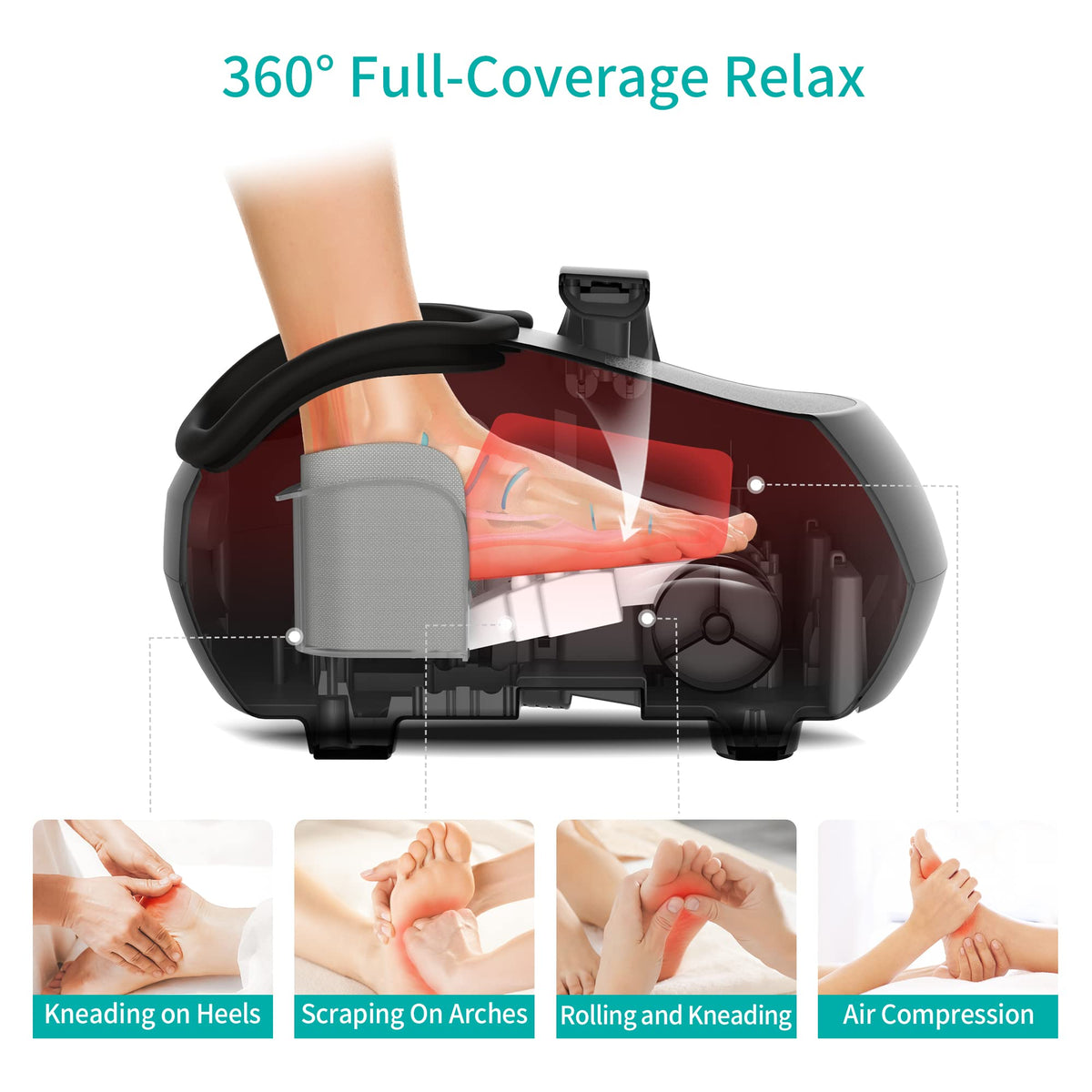 Nekteck Black Foot Massager Machine with Heat Shiatsu Deep Kneading NEW