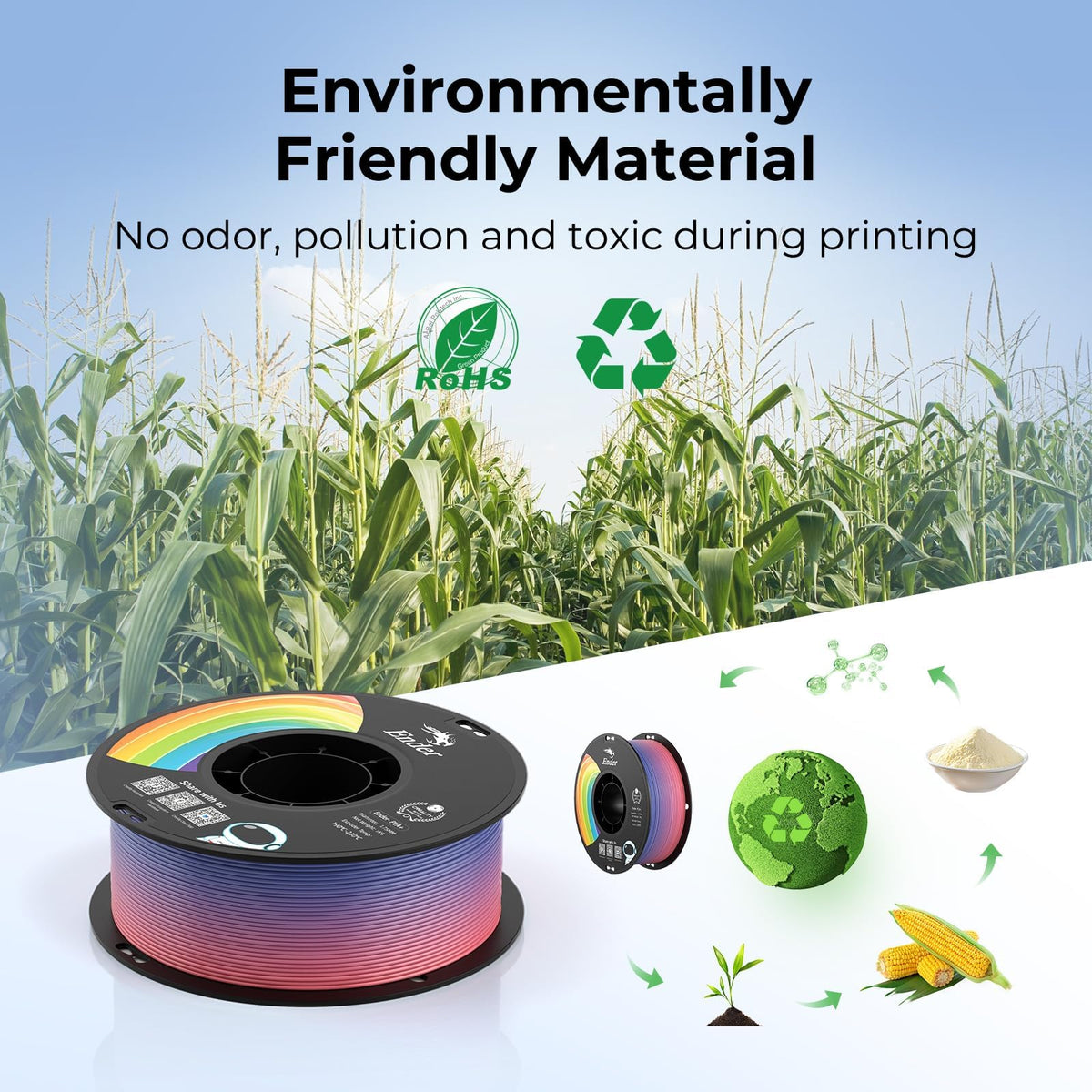 Creality Ender 3D Printer Filament 1.75mm PLA+ Black Rainbow Spool NEW