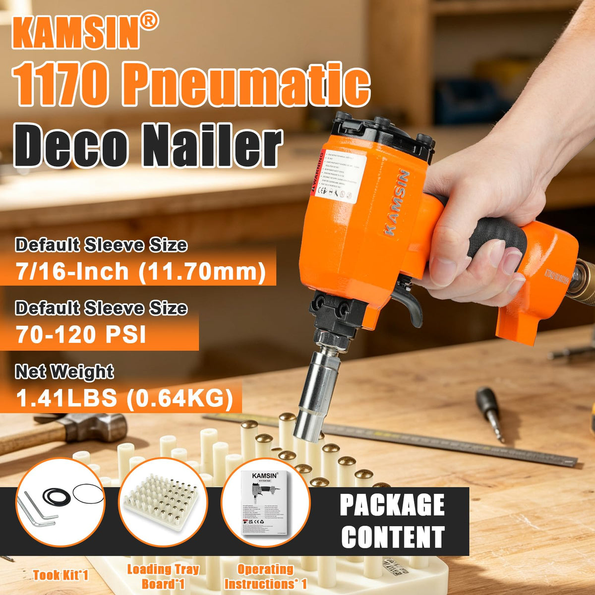 KIMSIN Pneumatic Finish Nailer Upholstery Tool Alloy Steel Orange NEW