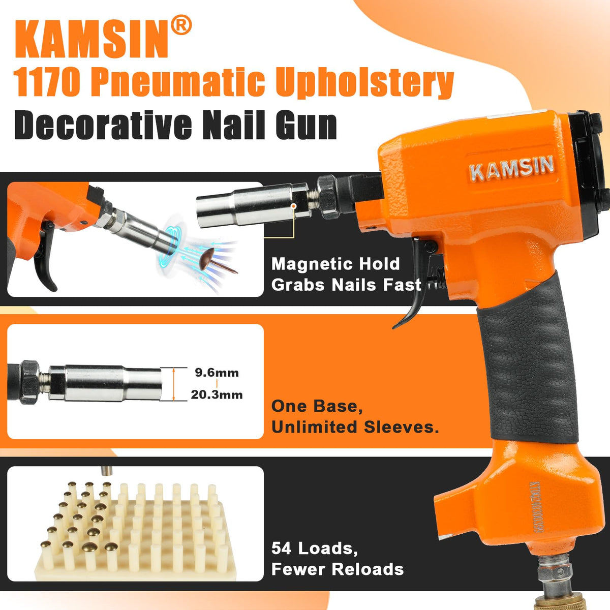 KIMSIN Pneumatic Finish Nailer Upholstery Tool Alloy Steel Orange NEW