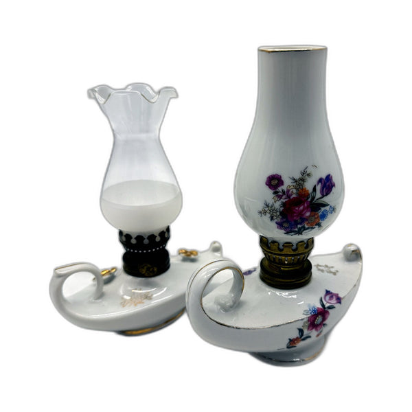Porcelain Oil Lamp Candlestick Holders Set 2 Pack White Floral Size 2 Pack