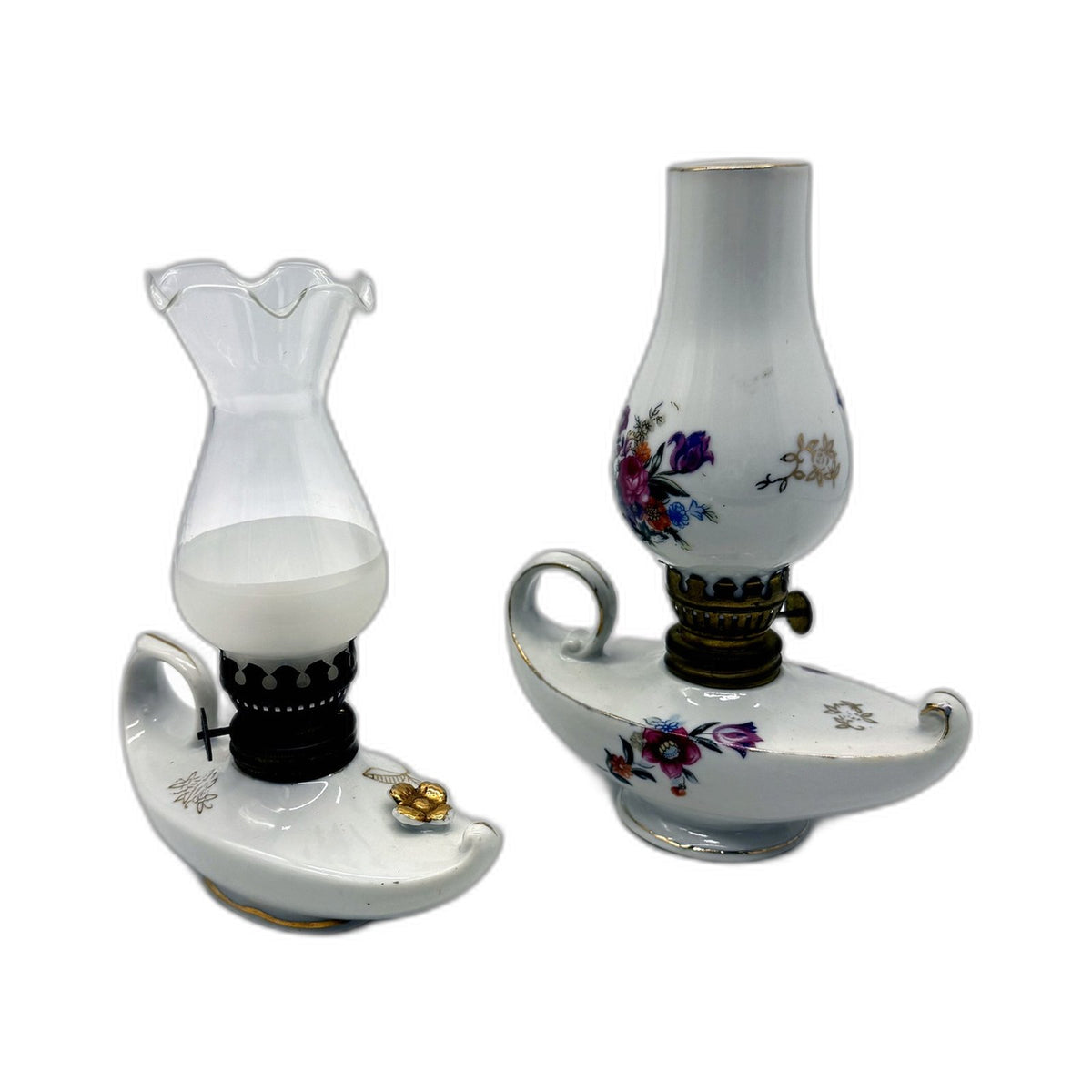 Porcelain Oil Lamp Candlestick Holders Set 2 Pack White Floral Size 2 Pack