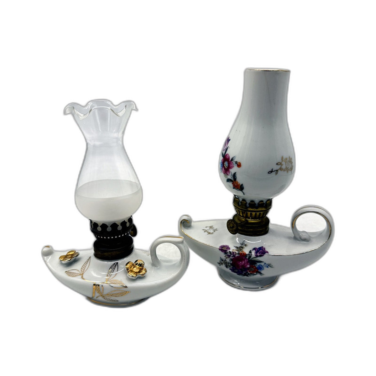 Porcelain Oil Lamp Candlestick Holders Set 2 Pack White Floral Size 2 Pack