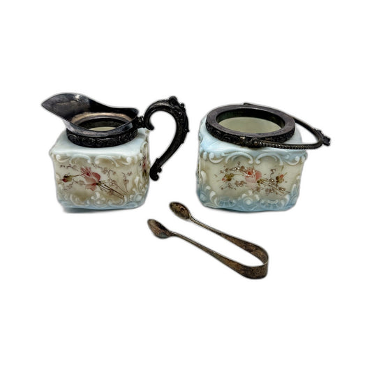 VINTAGE Wavecrest 3 Piece Porcelain Multi Color Sugar Set Floral Mounts 