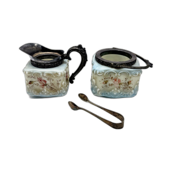 VINTAGE Wavecrest 3 Piece Porcelain Multi Color Sugar Set Floral Mounts 