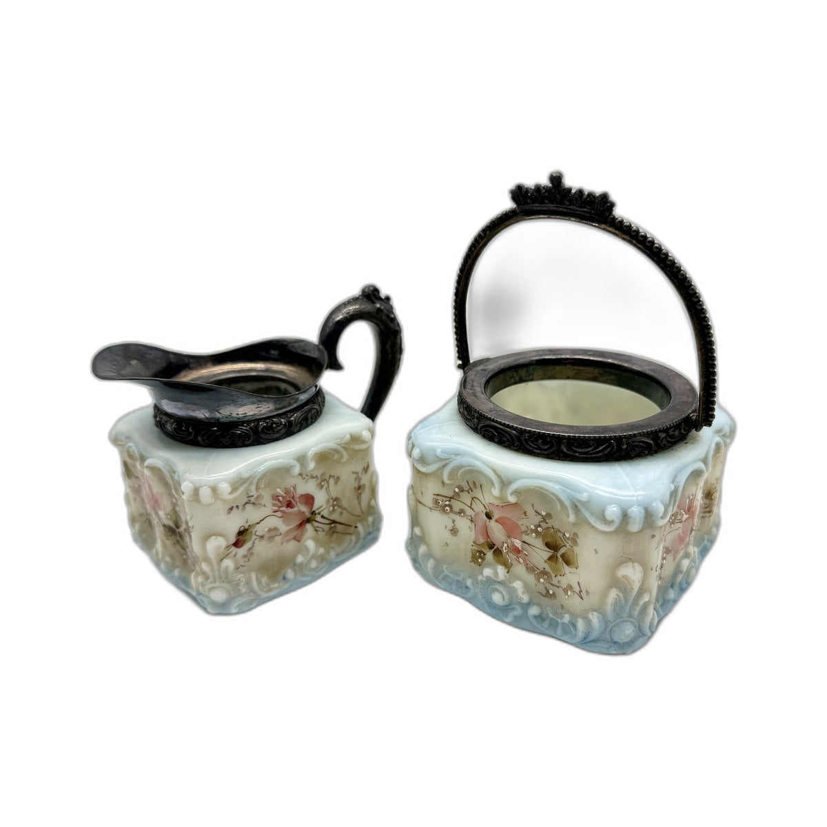 VINTAGE Wavecrest 3 Piece Porcelain Multi Color Sugar Set Floral Mounts