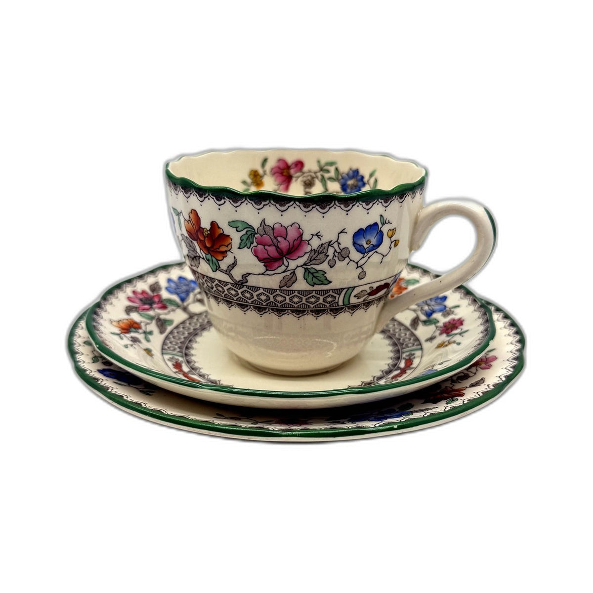 VINTAGE Copeland Spode Chinese Rose 3 Piece Floral Design Teacup Saucer Set 