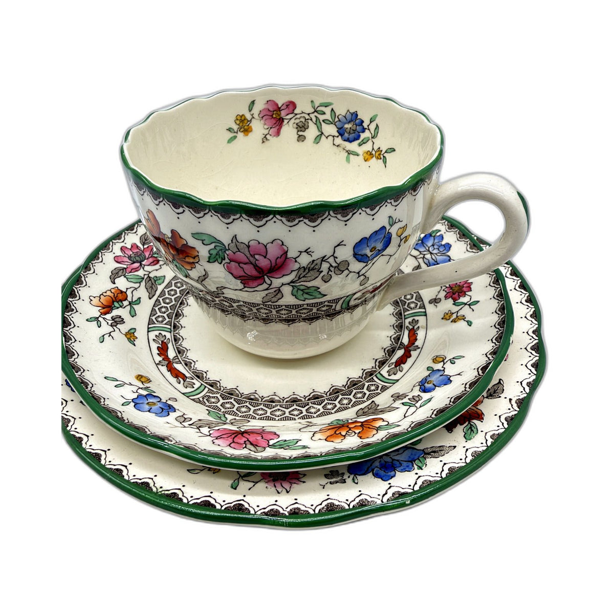 VINTAGE Copeland Spode Chinese Rose 3 Piece Floral Design Teacup Saucer Set