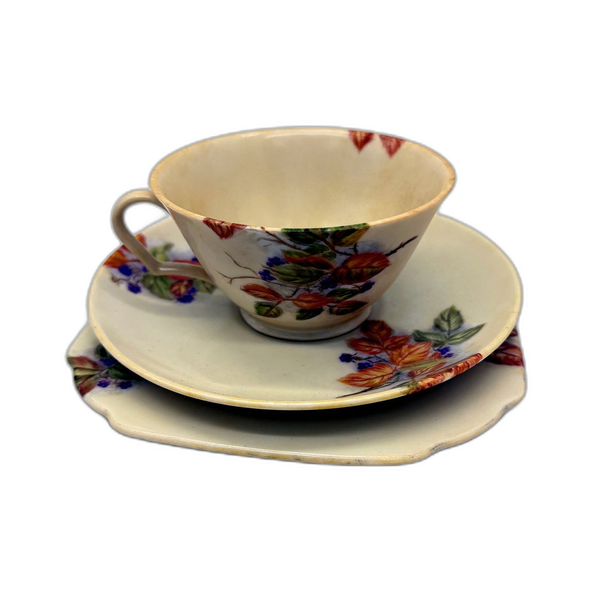 VINTAGE Victoria China Czechoslovakia Floral 3Pce Teacup and Saucer Set