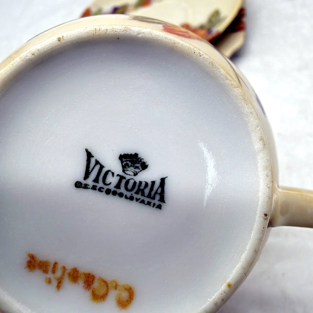 VINTAGE Victoria China Czechoslovakia Floral 3Pce Teacup and Saucer Set