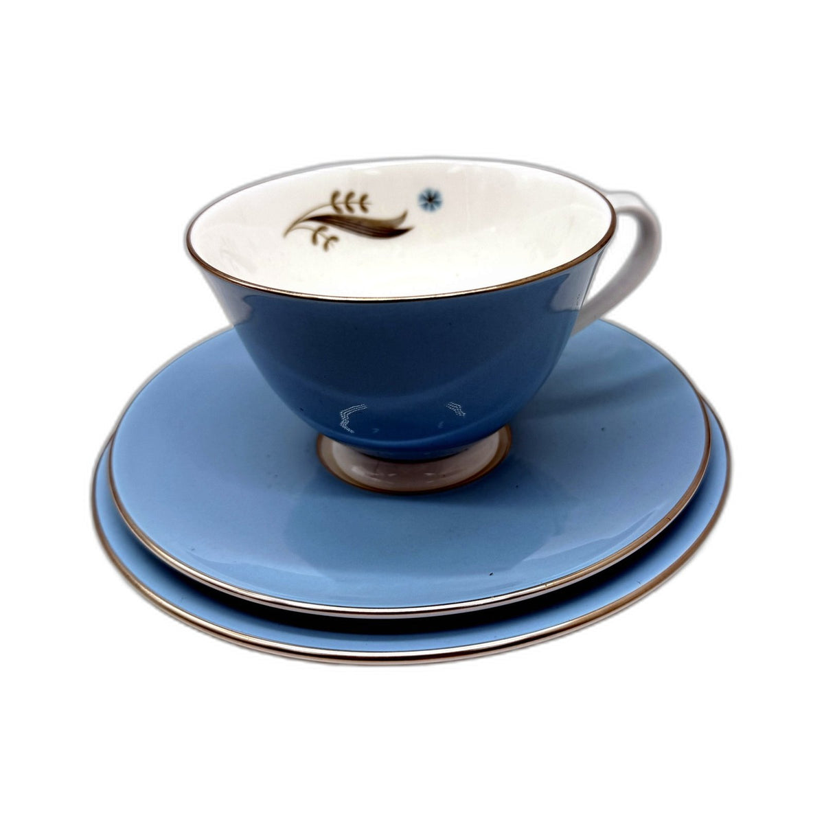 VINTAGE Royal Doulton Caprice H4950 Blue White Teacup Saucer 3 Piece Set 