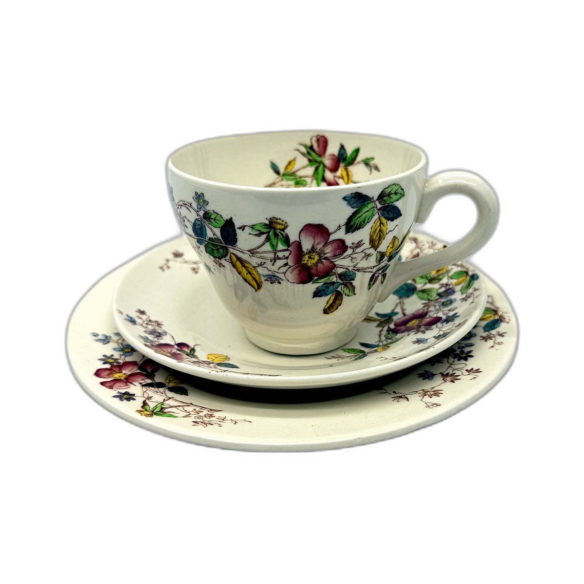 VINTAGE Copeland Spode Thelma White Floral Teacup and Saucer Set 3 Piece
