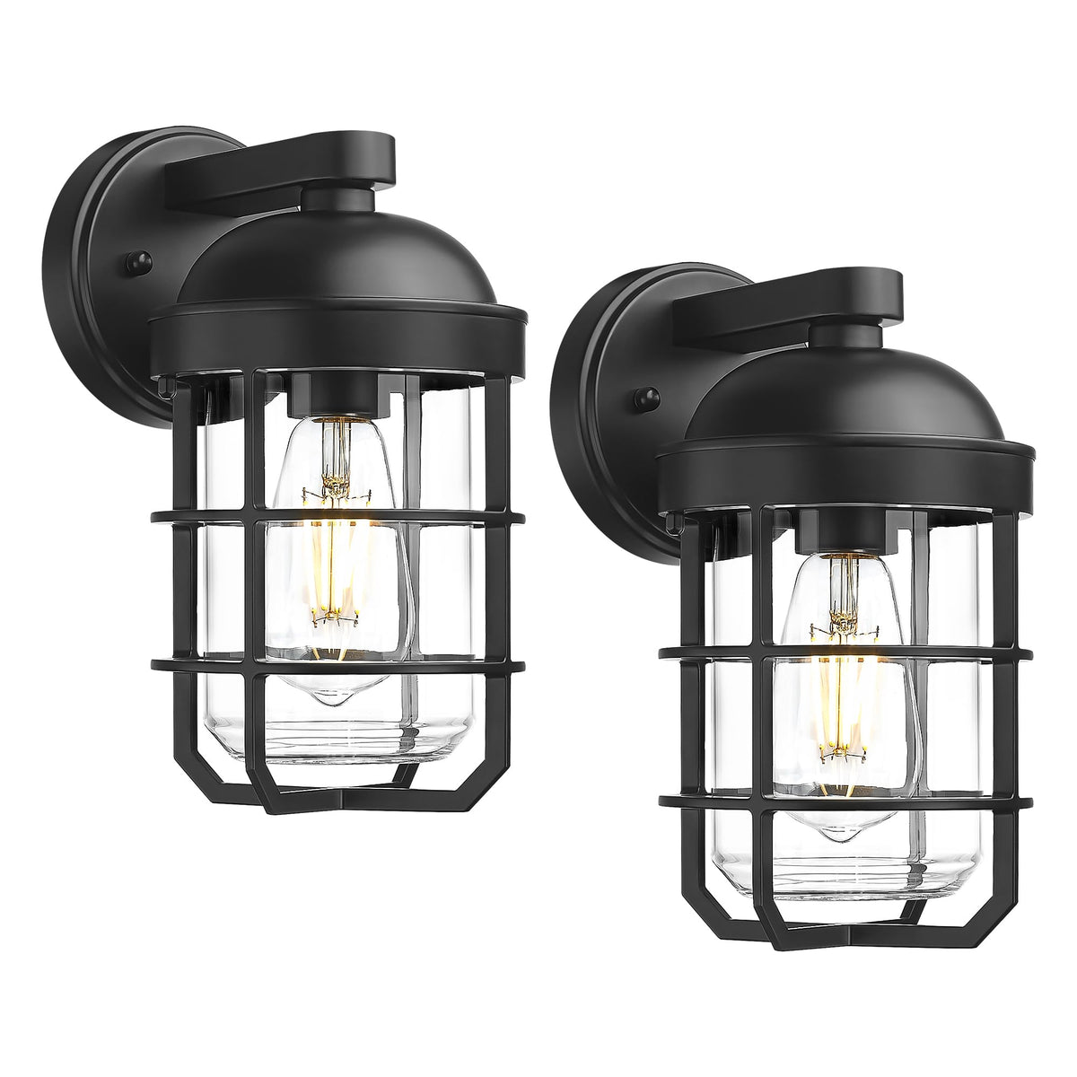 EMLIVIAR Black Outdoor Wall Light Fixtures Porch Sconce Clear 2 Pack NEW