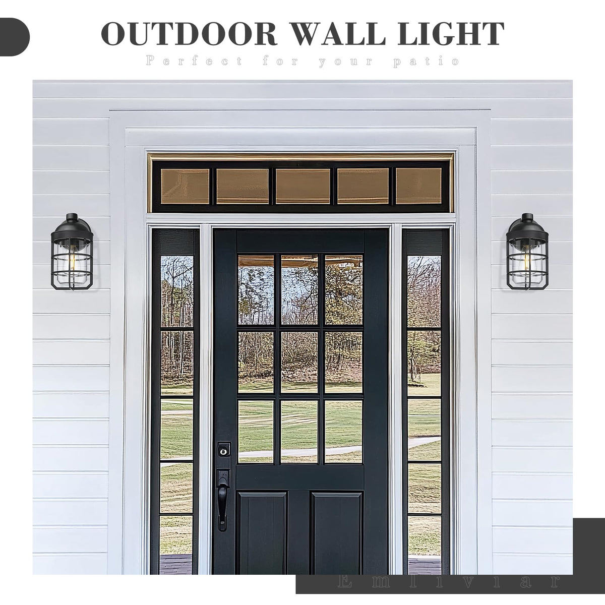 EMLIVIAR Black Outdoor Wall Light Fixtures Porch Sconce Clear 2 Pack NEW