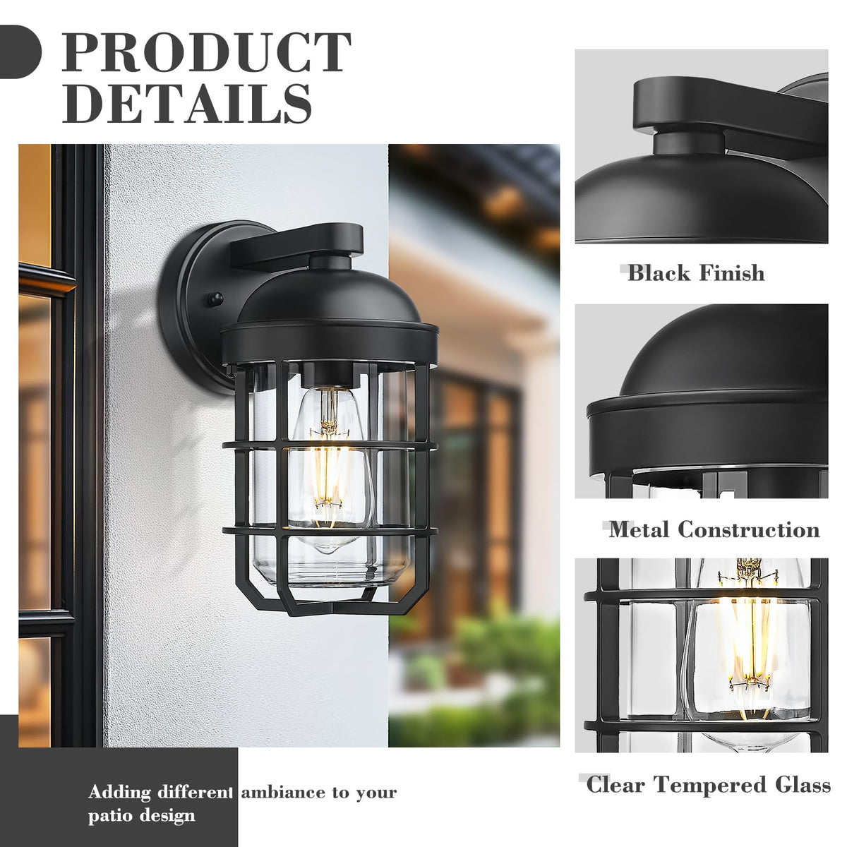 EMLIVIAR Black Outdoor Wall Light Fixtures Porch Sconce Clear 2 Pack NEW