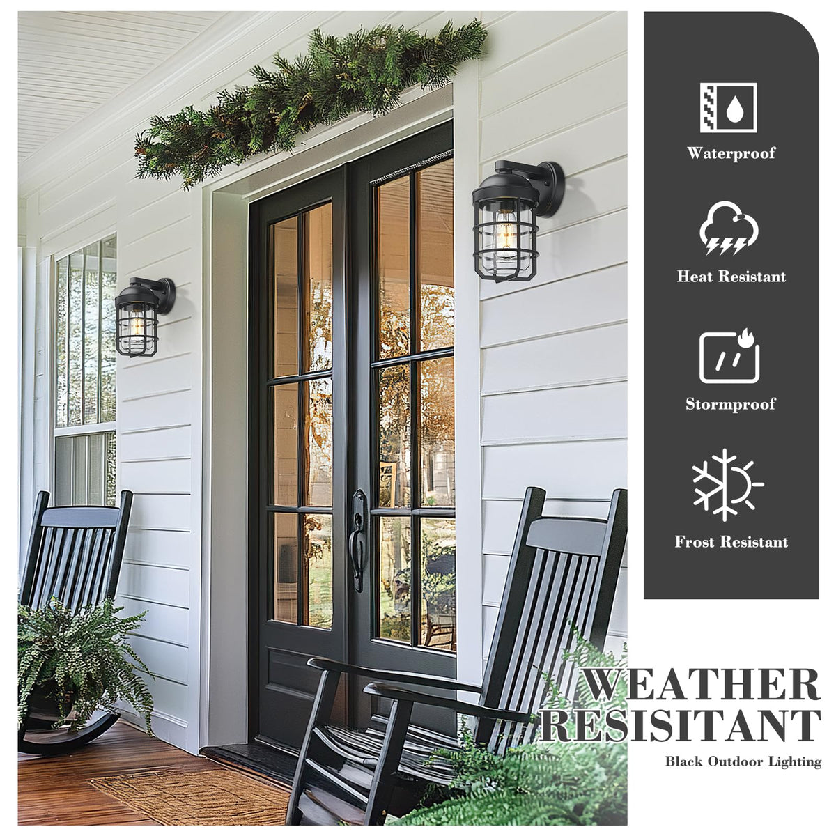 EMLIVIAR Black Outdoor Wall Light Fixtures Porch Sconce Clear 2 Pack NEW