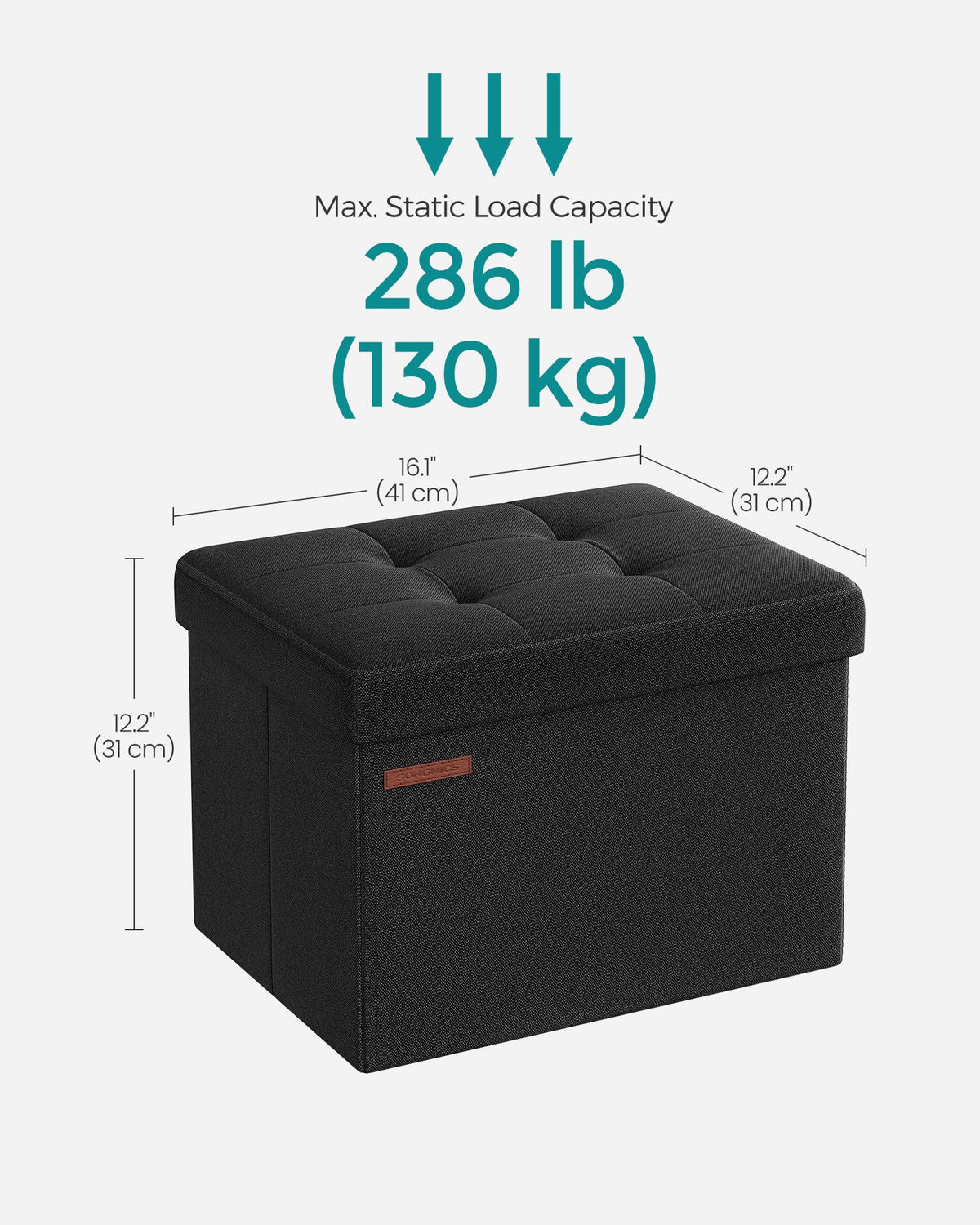 SONGMICS Black Ottomans Folding Storage Ottoman Foot Rest 12.2 x 16.1 Inch DEMO