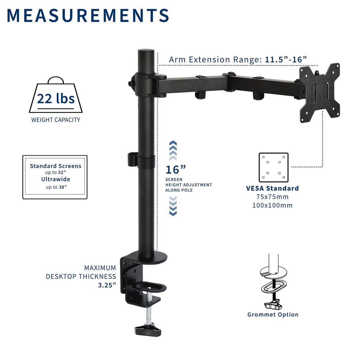 VIVO Black Single Monitor Arm Desk Mount for Screens up to 32 DEMO