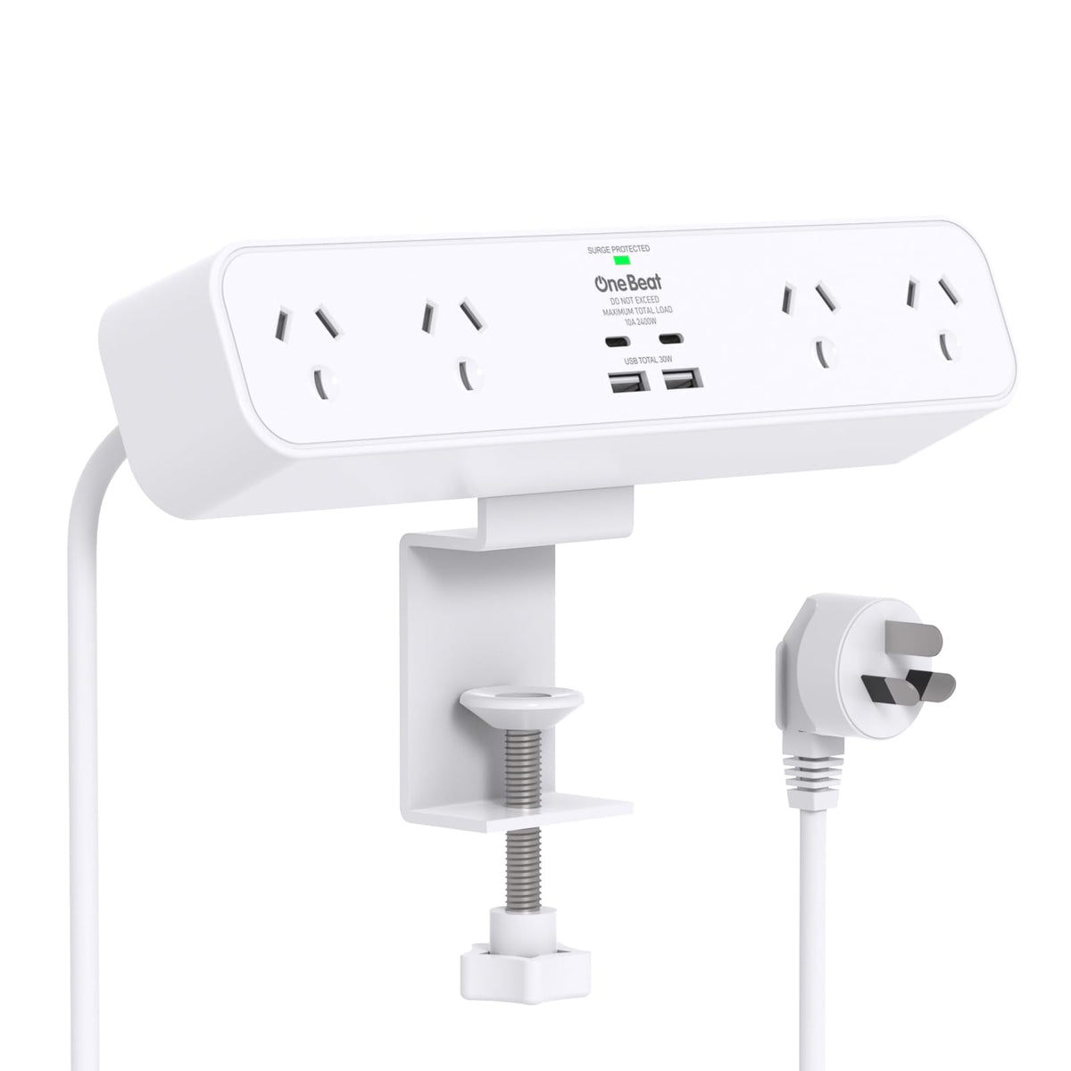 One Beat 30W Desk Clamp Power Strip USB-C Fast Charging White NEW