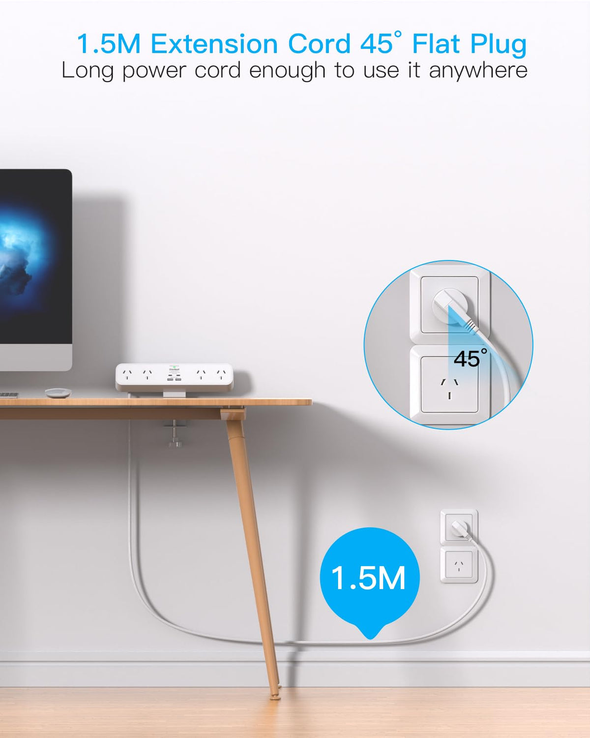 One Beat 30W Desk Clamp Power Strip USB-C Fast Charging White NEW