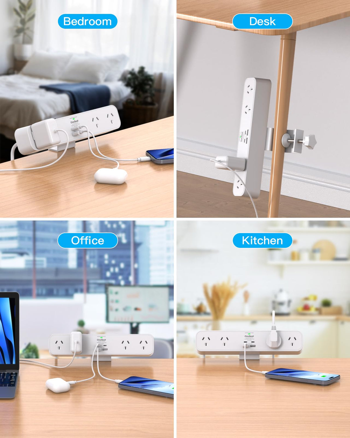 One Beat 30W Desk Clamp Power Strip USB-C Fast Charging White NEW